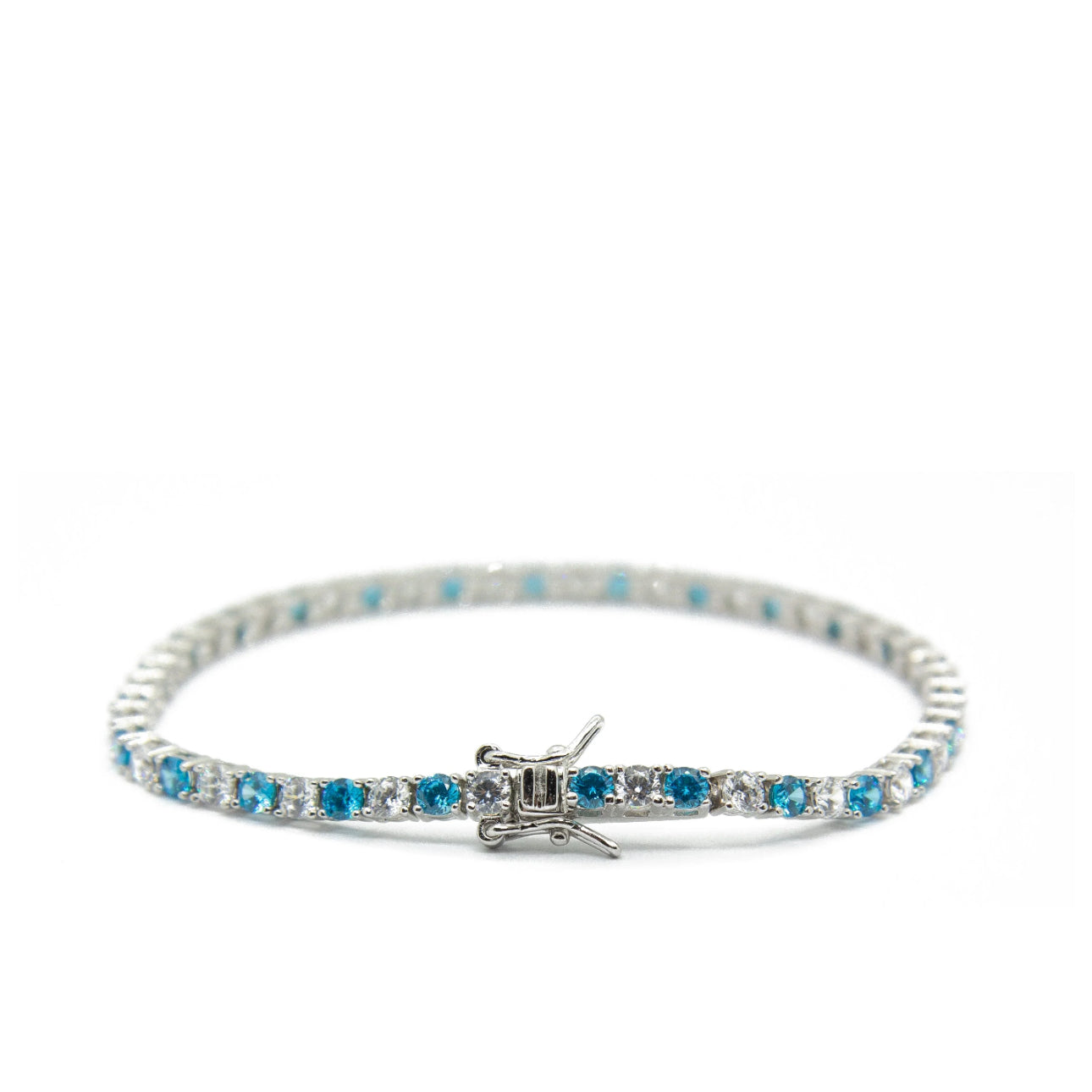 PULSERA TENIS BLANCO Y AZUL PLATA 925 (3MM)