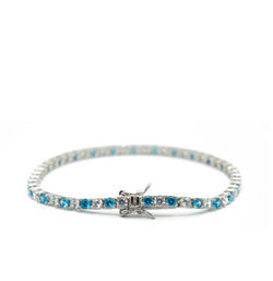 PULSERA TENIS BLANCO Y AZUL PLATA 925 (3MM)