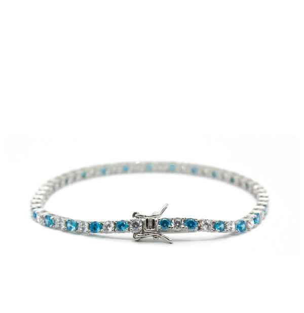 PULSERA TENIS BLANCO Y AZUL PLATA 925 (3MM)