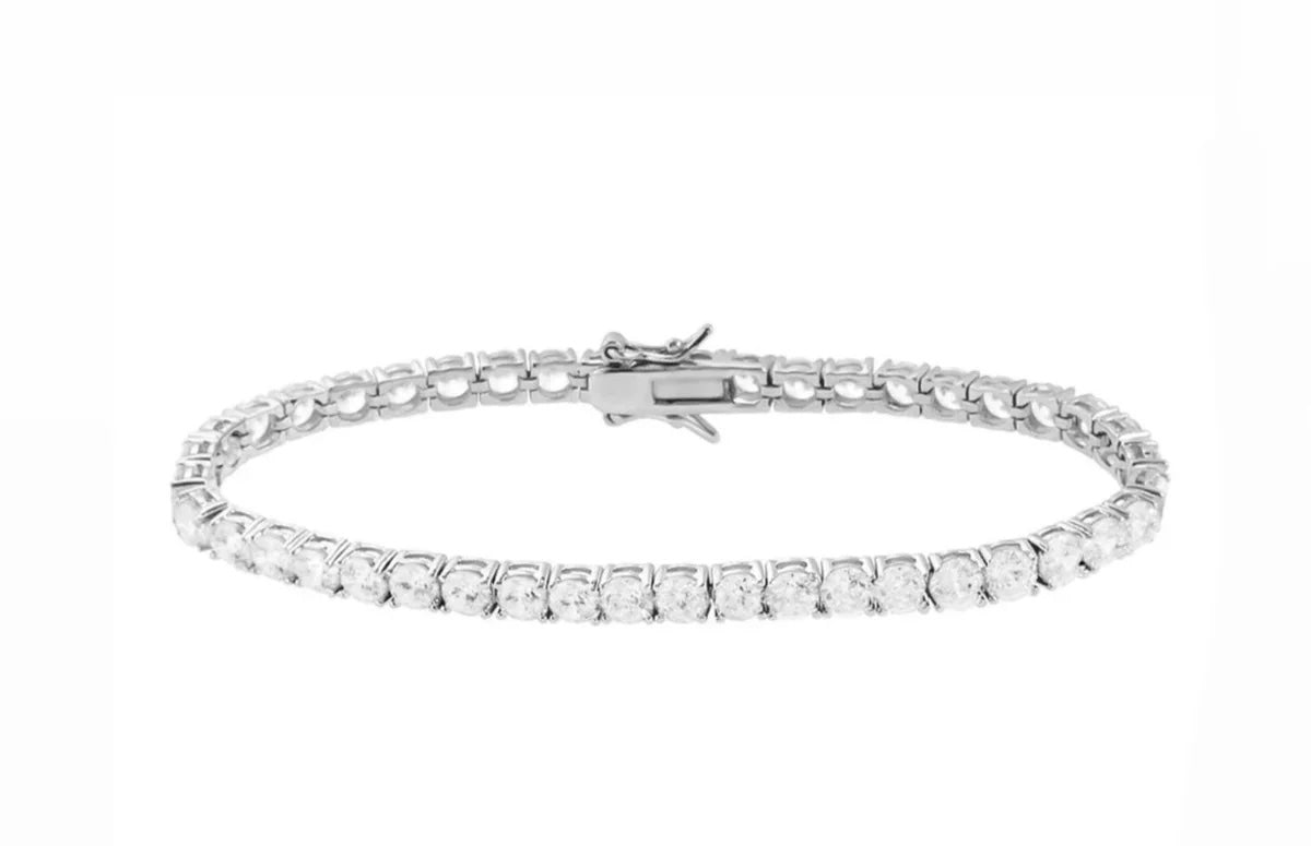 Pulsera de tenis de plata, circonita cúbica de plata chapada en rodio 925 (4 mm)