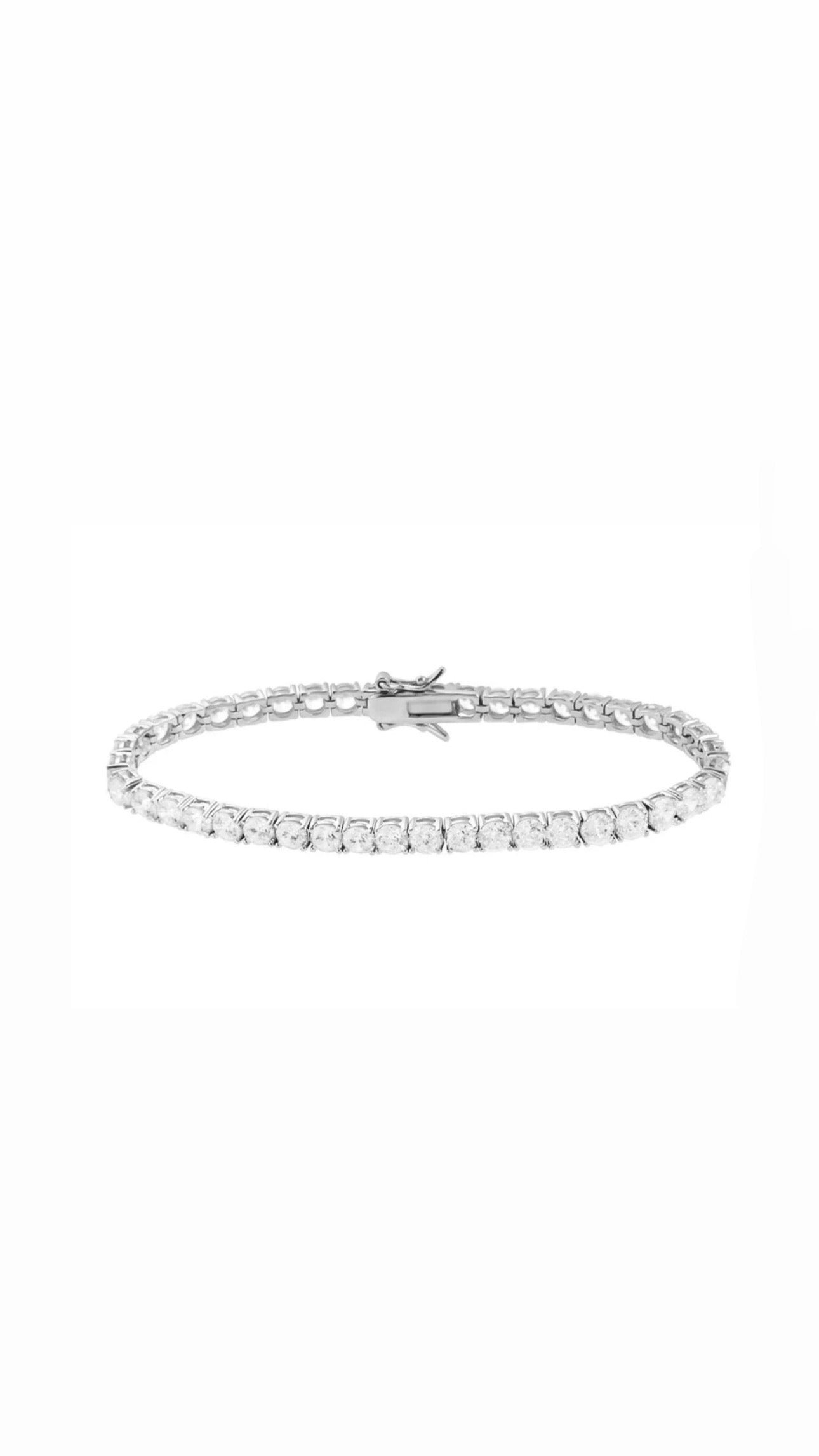 Pulsera de tenis de plata, circonita cúbica de plata chapada en rodio 925 (4 mm)